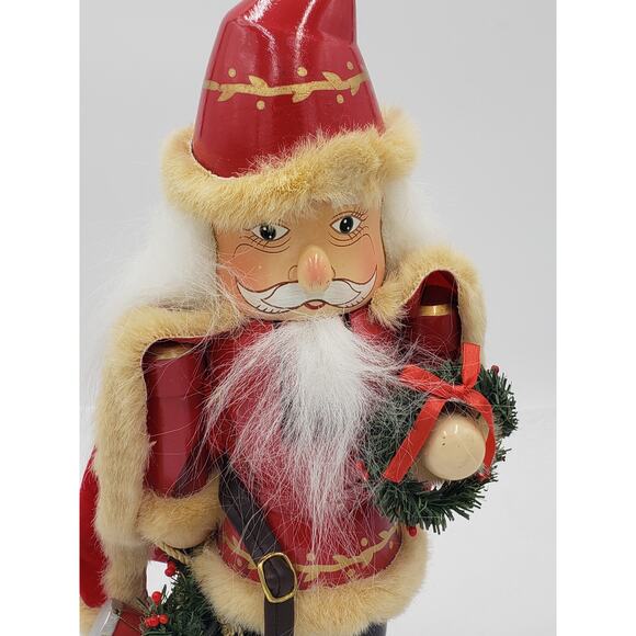 Nutcracker Santa Claus Christmas Decor Red Cape Holding Toy Bag Size 14" - Picture 5 of 16